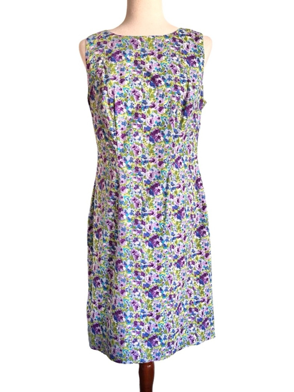 CDC Purple and Green Floral Sleeveless Shift Dress